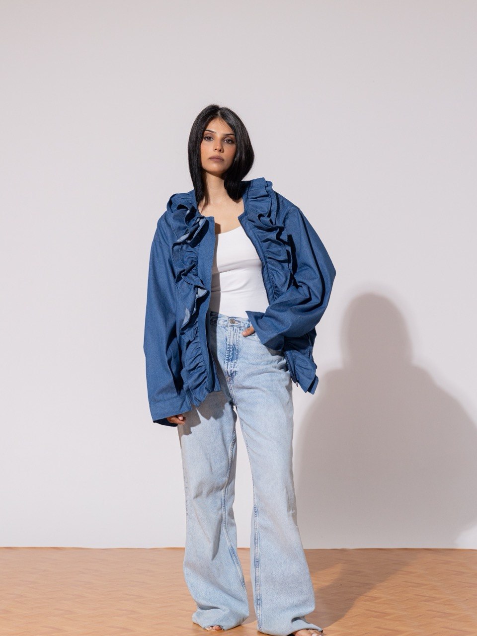 Ruffled denim bombe
